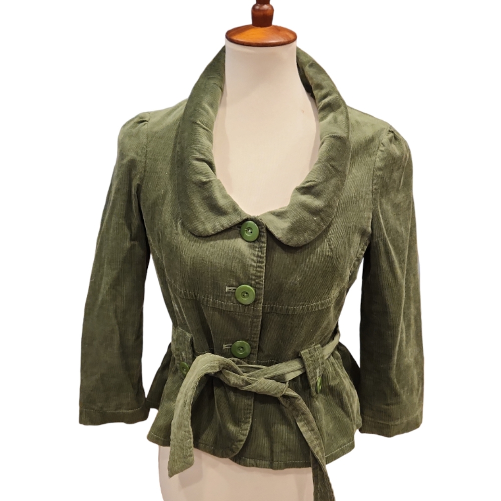 Anthropologie Olive Green Corduroy Belted Jacket
